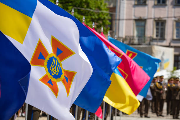 Closeup of  Ukrainian heraldic standards for design purpose