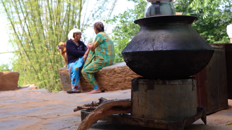 Rural village Women Chatting by a Traditional Outdoor Stove