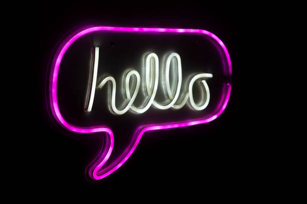 istock Hello neon sign seen in the dark 2150575785