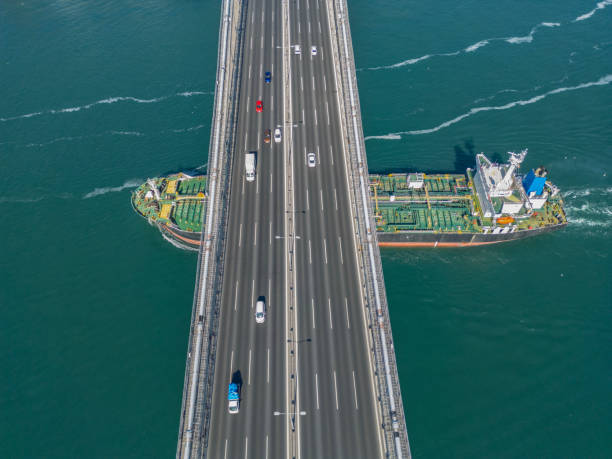 istock Aerial view of a tanker ship passing under bridge. Istanbul Bosphorus. 2150577379