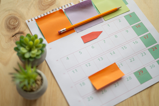 Calendar Month Sheet, Schedule an Appointment or Manage Schedule Each Day, Plan Work and Life Concept.