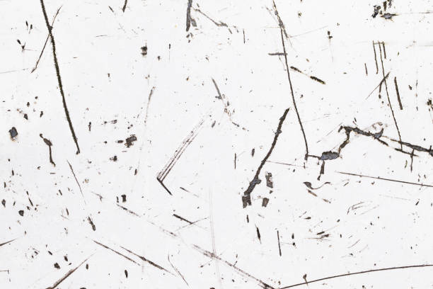 istock Scratched metal texture. Peeling paint background. White rusty brushed iron sheet. Cracked steel pattern. 2150580159