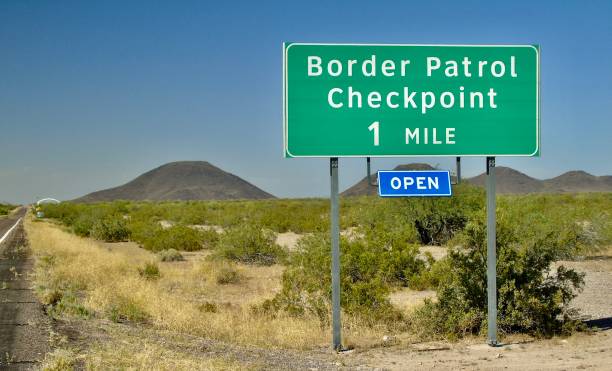 istock border patrol checkpoint 1 mile - is a rectangular roadside placard near the u.s. / mexico international border 2150589728