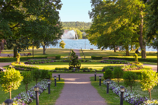 The city park (Stadsparken) in central Motala, Sweden, in summer.