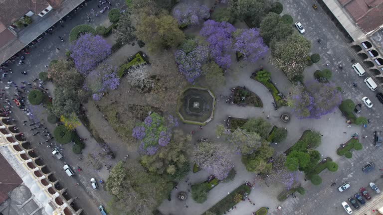 Aerial video of Antigua Guatemala Central Park