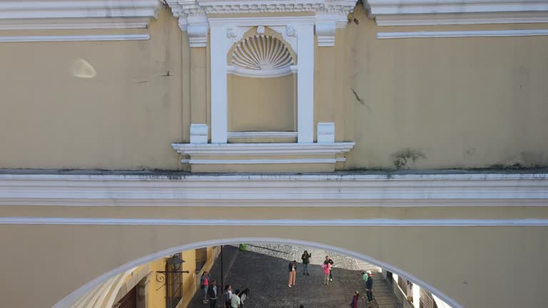 Aerial video of Santa Catalina Arch, Antigua Guatemala