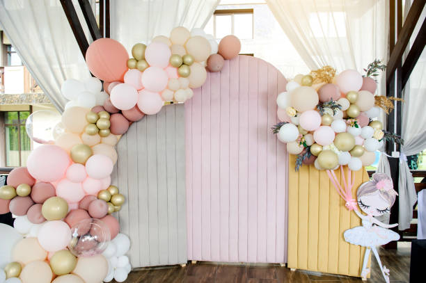 istock Party photo zone from different types of balloons. 2150594394