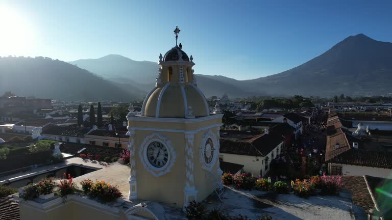 Aerial video of the streets of the city of Antigua Guatemala