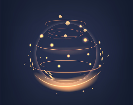 Golden Glow Sphere with Radiant Aura Emanates, Casting A Luminous Sheen, Adorned With Sparkling Flickers, Creating A Mesmerizing Spectacle Of Light And Warmth. Realistic 3d Vector Illustration