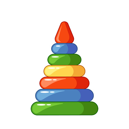 Colorful Pyramid Toy, Isolated Plaything with Each Layer Fits Onto A Central Pole. Children Stack Rings In Size Order, Promoting Coordination And Spatial Awareness. Cartoon Vector Illustration