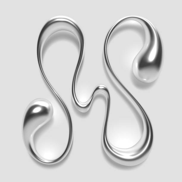 istock Reflective chrome letter N with liquid metal design for Y2K typography 2150596550