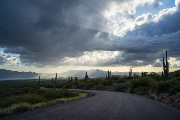 Highway 288 winds through awesome wilderness during stormy sunset