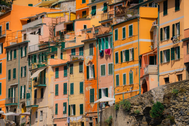 Scenic view of Cinque Terre on Italian Riviera  in summer
