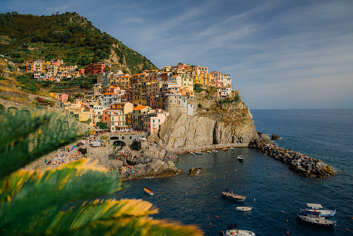 Scenic view of Cinque Terre on Italian Riviera  in summer