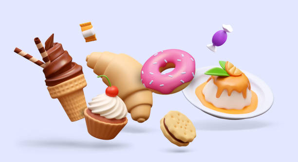 istock Realistic candy, panna cotta, croissant, donut, cookie sandwich, ice cream 2150600857