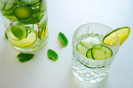 Detox water with cucumber and lime