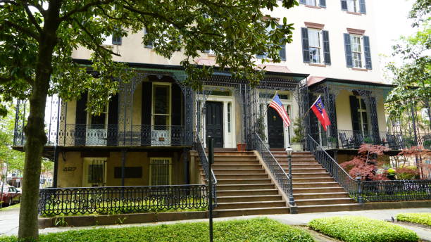 Savannah GA 04/09/2024 Ornate Ironwork on  stately homes in the Savannah Historic District.