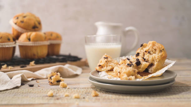 istock Chocolate chip muffins with milk 2150605603