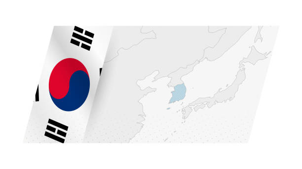 istock South Korea map in modern style with flag of South Korea on left side. 2150605831