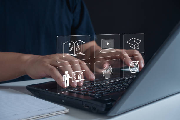 istock Online Education Concept. Businessman use online education training and e-learning webinar on internet for personal development and professional qualifications. Digital courses to develop new skill. 2150605857