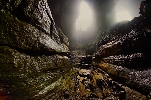Light Beams illuminating the Stephens Gap  Cave Alabama