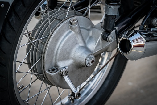 Rear drum brake on a motorcycle