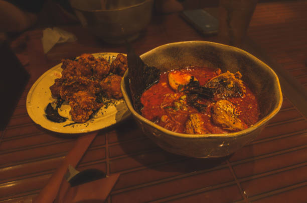 istock spicy Crab Ramen noodles and karaage. 2150610666