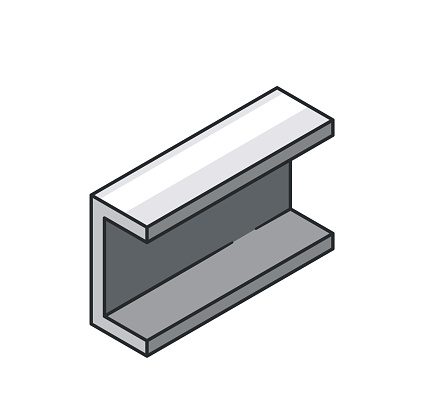 Metallic Beam Or Girder With Flange On The Top And Bottom, In Minimalist Gray-scale Palette, Industrial Or Architectural Item, Vector Stylized Isometric Icon Showcases Steel Profile Product