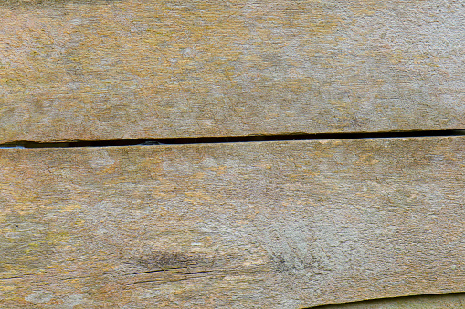 Close-up photo of the wooden planks that make up the walls of the yellow gray house for the background photo