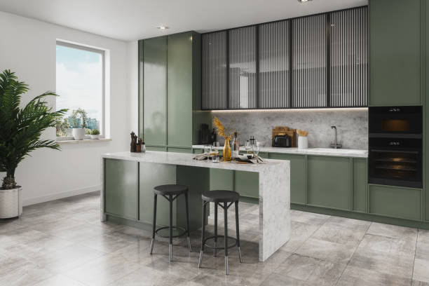 istock Chic Contemporary Kitchen With Green Cabinetry 2150614173