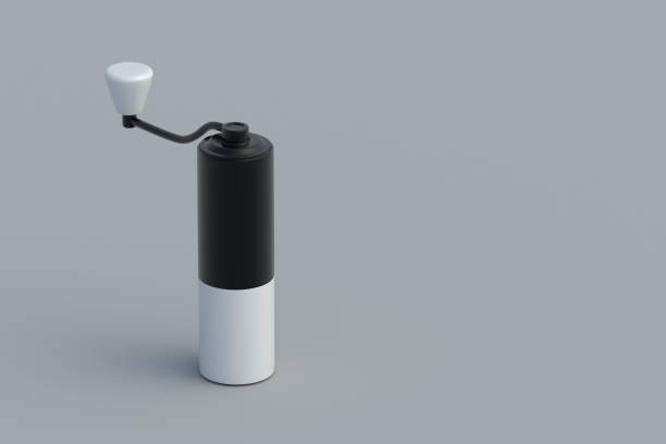 istock Manual grinder for coffee beans on gray background. Copy space. 3d render 2150621047