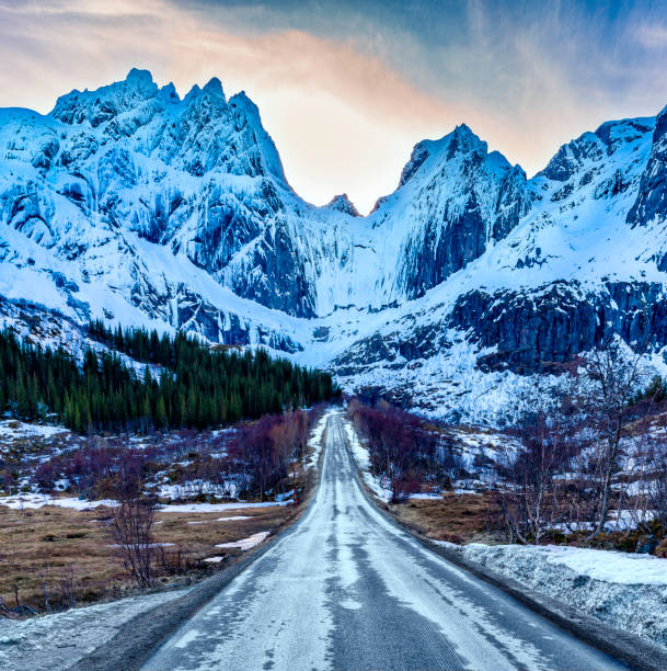 Road to snowcapped mountain