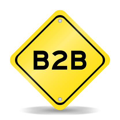 Yellow color transportation sign with word b2b (abbreviation of business to business) on white background