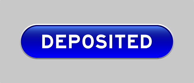 Blue color capsule shape button with word deposited on gray background
