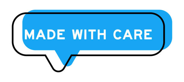 istock Speech banner and blue shade with word made with care on white background 2150621349