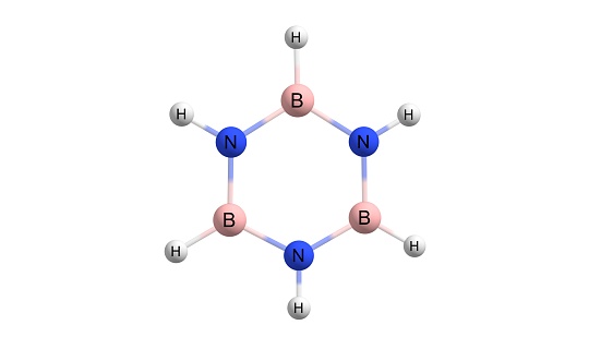 Borazine or borazole is a polar inorganic compound with the chemical formula B3H6N3. 3d illustration