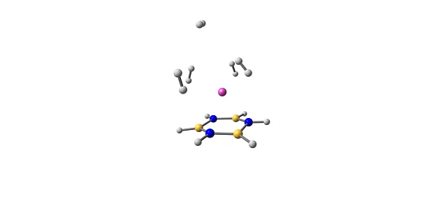 Borazine with Li cation and hydrogen molecules as hydrogen storage system. 3d illustration