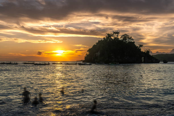 Beautiful view over Crystal Bay beach during sunset on Nusa Penida Island bear Bali, Indonesia