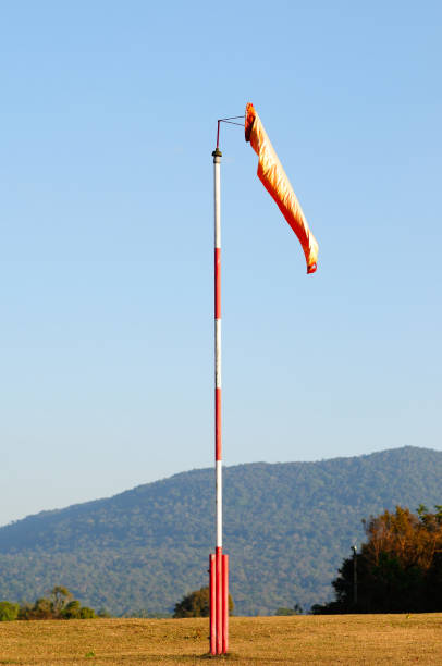 Germany, Berlin, Berlin Tempelhof, June 26, 2024 - Windsock against clear skies