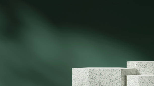 istock mockup template terrazzo textured hexagon podium in landscape dark green color wall, 3d render image 2150624480