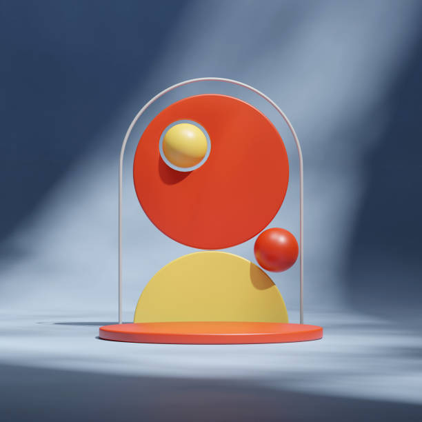 istock in square arch and sphere, 3d render image mockup template bright yellow and red cylinder podium 2150624538