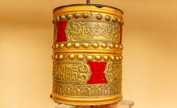 istock Bronze prayer wheel at a Buddhist temple in India 2150627059
