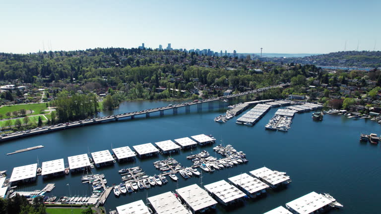 Beautiful Seattle Aerial with Boats in Marina