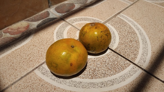 Orange fruit under hot sunlight