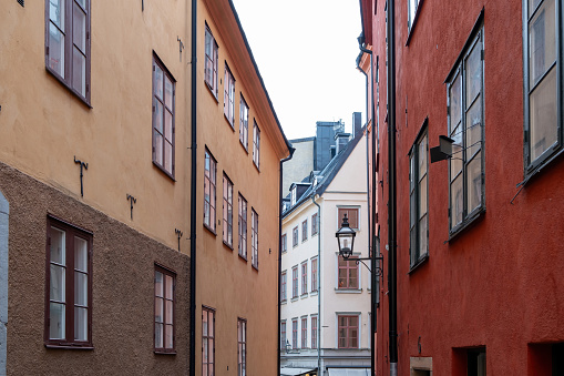 Buildings at historic Stortorget, the iconic landmark plaza on Gamla Stan in the heart of Stockholm, Sweden.