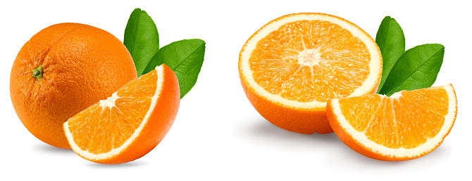 Citrus fruit, Orange, lemon, lime Slices isolated on white background. Image of Fruits.