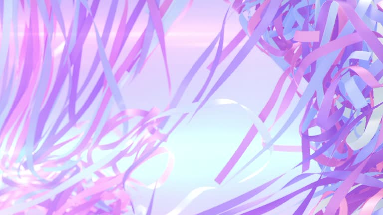 The paper ribbons are also pastel and intertwine to create a vibrant background. 3d rendering digital animation 4K