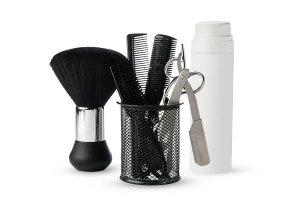 istock Professional hairdresser tools in cup isolated on white 2150640488