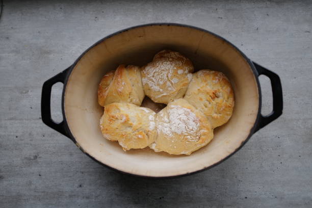 Freshly Baked Bread on a concrete backgrount from above