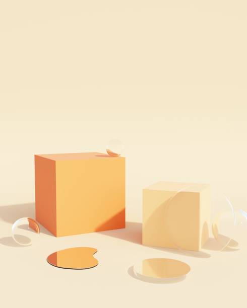 istock Premium 3D | Abstract minimalistic with empty orange podium set against a backdrop of product display mockup geometric platforms that are abstract Stage for showcase 2150642060